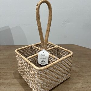 Woven Tan Basket with Handle
